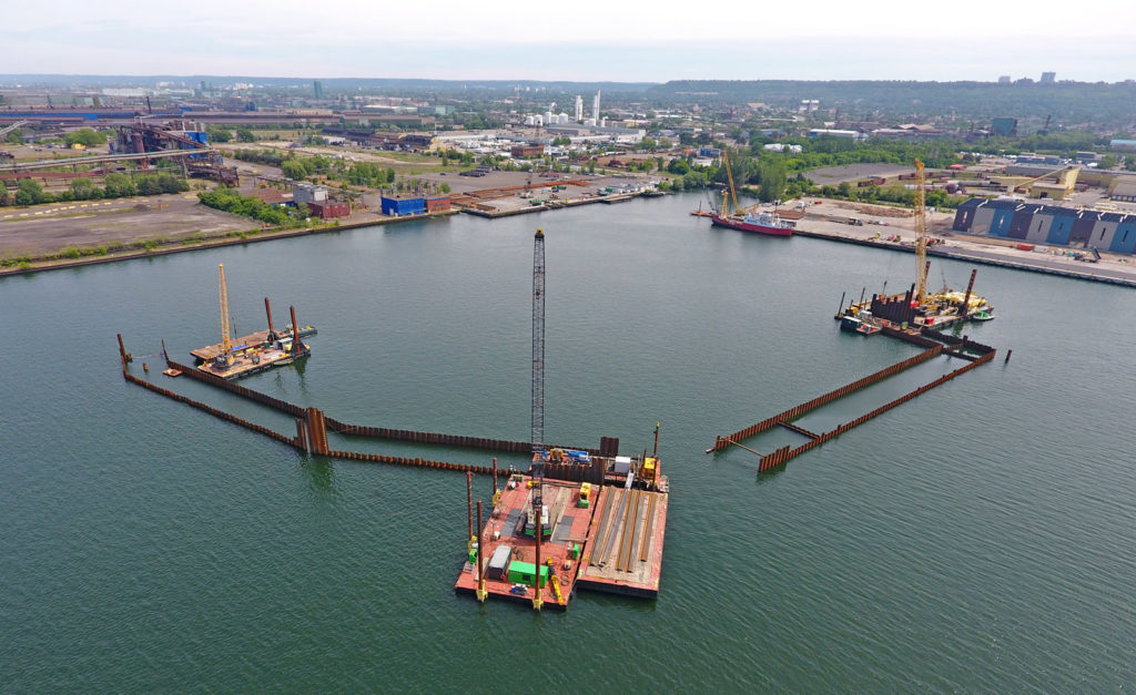 Construction of the Randle Reef cleanup project in Hamilton Harbour. 